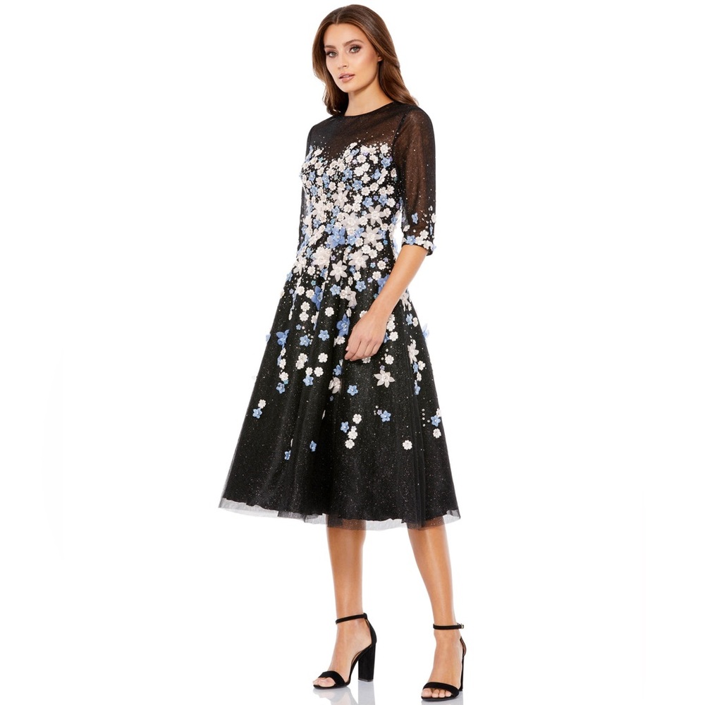 MAC DUGGAL Beaded Applique Floral Sparkle A Line Cocktail Dress NEW Size 12